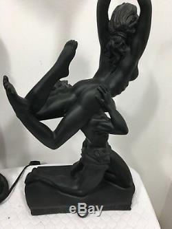 Grand Sexy Paire De Art Déco Nouveau Homme & Femme Chair Statue Lampes Avec