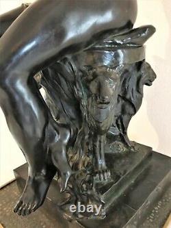 Grand bronze de René Paris jeune femme nue à la rose époque art nouveau