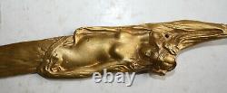 Grand coupe papier bronze doré 30,5 cm art nouveau femme nue signé