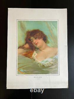 Grand format lithographie Curiosa Femme Art Nouveau signée Daniel Hernandez