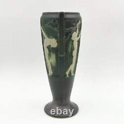 Grand vase Art déco craquelé céramique Roseville Pottery femmes nues Art nouveau