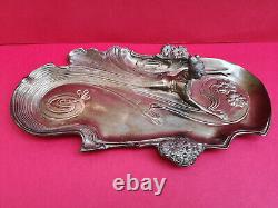 Grand vide poche bronze patine argentée art nouveau Femme Jugendstil