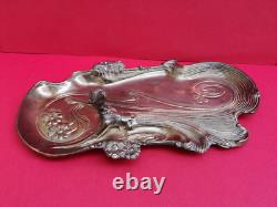 Grand vide poche bronze patine argentée art nouveau Femme Jugendstil