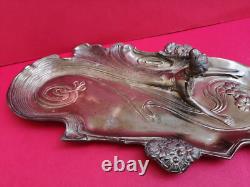 Grand vide poche bronze patine argentée art nouveau Femme Jugendstil