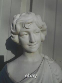 Grande Statuette Buste De Femme Epoque Art Nouveau En Biscuit