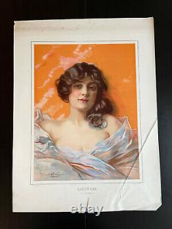 Grande chromolithographie Curiosa Femme Art Nouveau signée Daniel Hernandez