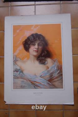 Grande chromolithographie Femme Art Nouveau signée Daniel Hernandez