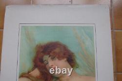 Grande chromolithographie Femme Art Nouveau signée Daniel Hernandez Reverie