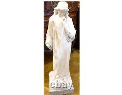 Grande sculpture marbre blanc femme pensive flambeau Art Nouveau fin XIXème