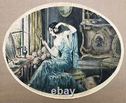 Gravure Aquatinte Art Nouveau Art Déco Femme Miroir Mode Fleur Style Louis Icart