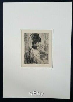 Gravure Ludovic-Rodo Pissarro femme Moulin Galette Montmartre Paris 1900