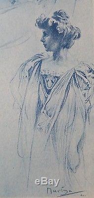 Gravure estampe aquatinte Alphonse Mucha femmes Art Nouveau 1900 XXème