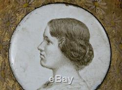 Gustave MOHLER (1836-1920)portrait miniature sur CUIVRE femme ART NOUVEAU Nevers