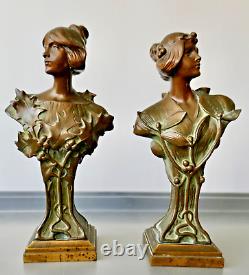 Hans Müller Paire de Bustes de Femme Sculpture Bronze Art Nouveau Jugendstil
