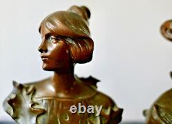 Hans Müller Paire de Bustes de Femme Sculpture Bronze Art Nouveau Jugendstil