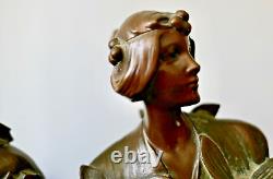 Hans Müller Paire de Bustes de Femme Sculpture Bronze Art Nouveau Jugendstil