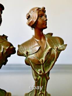 Hans Müller Paire de Bustes de Femme Sculpture Bronze Art Nouveau Jugendstil