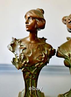 Hans Müller Paire de Bustes de Femme Sculpture Bronze Art Nouveau Jugendstil