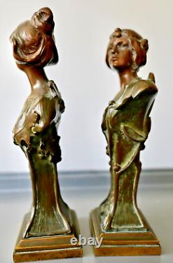 Hans Müller Paire de Bustes de Femme Sculpture Bronze Art Nouveau Jugendstil