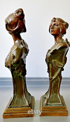 Hans Müller Paire de Bustes de Femme Sculpture Bronze Art Nouveau Jugendstil