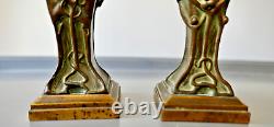 Hans Müller Paire de Bustes de Femme Sculpture Bronze Art Nouveau Jugendstil