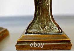 Hans Müller Paire de Bustes de Femme Sculpture Bronze Art Nouveau Jugendstil