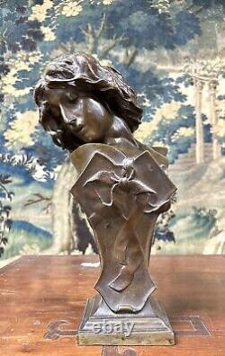 Henri Peinte buste de femme d'époque Art Nouveau en bronze