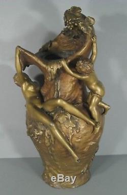 Hippolyte Moreau Vase Ancien Style Art Nouveau Décor Femme Nue Et Enfant