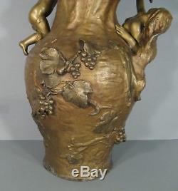 Hippolyte Moreau Vase Ancien Style Art Nouveau Décor Femme Nue Et Enfant