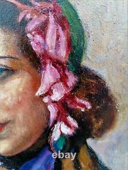 Huile-peinture-portrait-jeune Femme-art Nouveau-art Deco-signature-