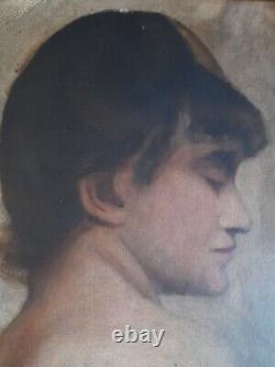 Huile sur toile portrait femme de profil école russe 40 x 31 cm art nouveau