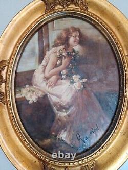 Huile sur toile style Art nouveau femme rousse. Signé encadré