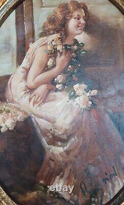 Huile/toile Vincenzo Irelli Naples 1860-1949 (D'après) art nouveau femme rousse