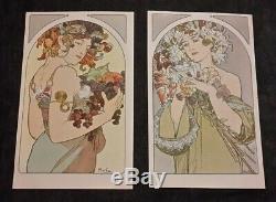 Illustrateur Mucha femme fruits et fleurs 2 cpa 1900 art nouveau dos non divisé