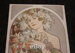 Illustrateur Mucha femme fruits et fleurs 2 cpa 1900 art nouveau dos non divisé