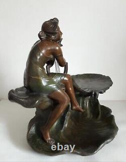 Importante sculpture jeune femme A. De Raudery 1900 Art Nouveau