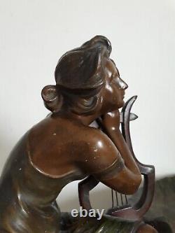 Importante sculpture jeune femme A. De Raudery 1900 Art Nouveau