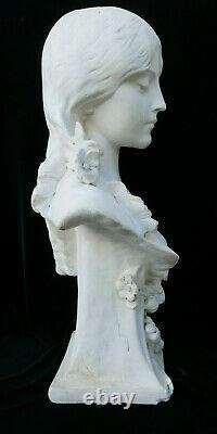 Imposant Buste Femme Plâtre Art Nouveau Jugendstil Signé à Identifier 1900