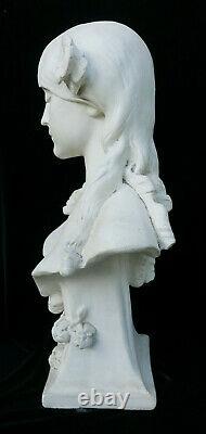 Imposant Buste Femme Plâtre Art Nouveau Jugendstil Signé à Identifier 1900