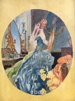 Inconnu Symbolist Art Nouveau Femme dans La Garde-Robe Commode de Coiffure 61x41