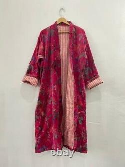 Indien Velours Kimono Rose Oiseau Kimono Robe Mariage Pyjama Robe Maxi Robe UK