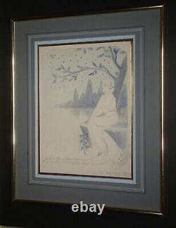 JEUNE FILLE 1900 SUPERBE À L'ARBRE ART NOUVEAU Nature Beauté Femme Lac Paysage