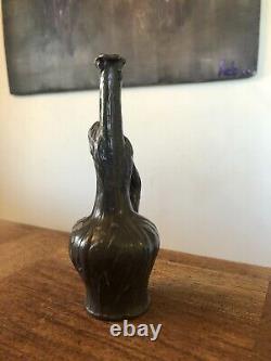 JOLI PETIT SOLIFLORE EN ÉTAIN, ANSE FEMME NUE, ART NOUVEAU signé C de FRANOZ