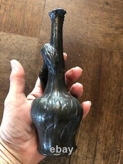 JOLI PETIT SOLIFLORE EN ÉTAIN, ANSE FEMME NUE, ART NOUVEAU signé C de FRANOZ