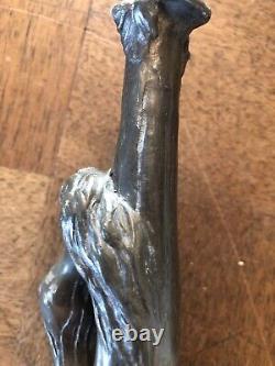 JOLI PETIT SOLIFLORE EN ÉTAIN, ANSE FEMME NUE, ART NOUVEAU signé C de FRANOZ