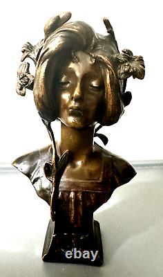 JULIEN-CAUSSÉ, Buste de Femme LYS, Sculpture en Bronze, ÉPOQUE Art Nouveau Signé
