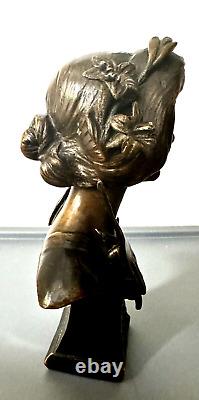 JULIEN-CAUSSÉ, Buste de Femme LYS, Sculpture en Bronze, ÉPOQUE Art Nouveau Signé