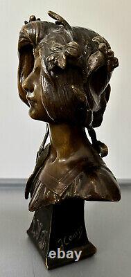 JULIEN-CAUSSÉ, Buste de Femme LYS, Sculpture en Bronze, ÉPOQUE Art Nouveau Signé