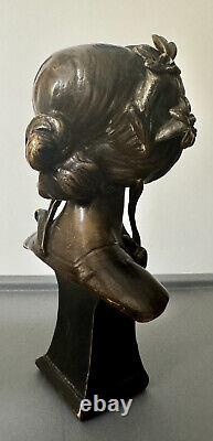 JULIEN-CAUSSÉ, Buste de Femme LYS, Sculpture en Bronze, ÉPOQUE Art Nouveau Signé