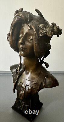 JULIEN-CAUSSÉ, Buste de Femme LYS, Sculpture en Bronze, ÉPOQUE Art Nouveau Signé